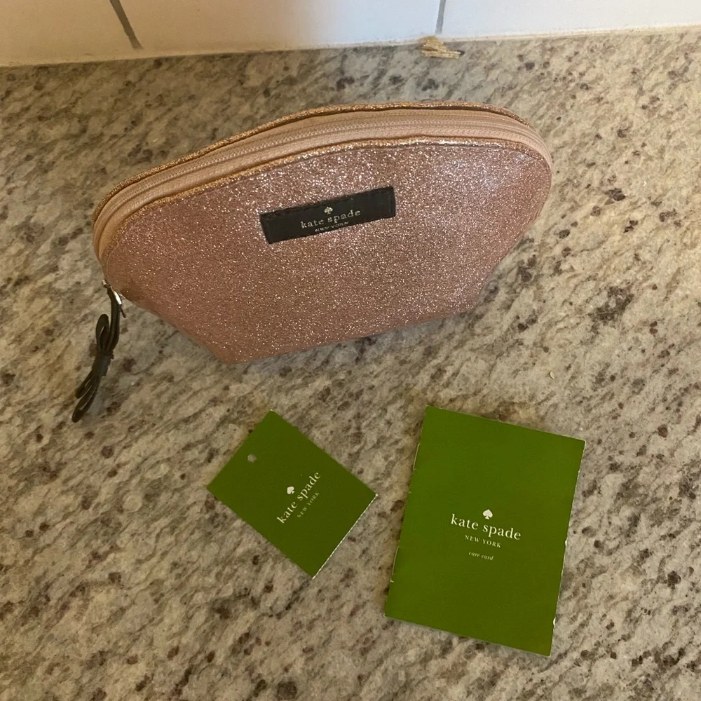 kate spade rose gold glitter cosmetic pouch